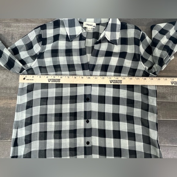 L’Agence Argo Black and White Buffalo Plaid Sheer Top - Picture 5 of 9